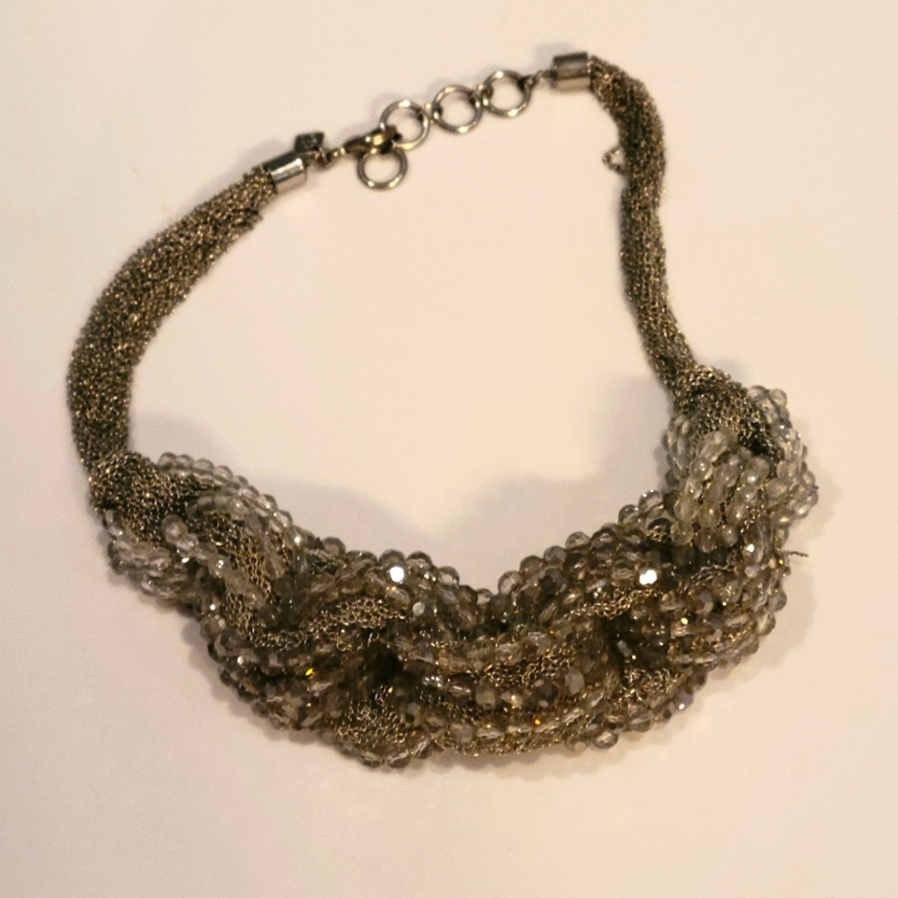 Banana Republic silver tone multi chain beaded necklace statement chunky grey